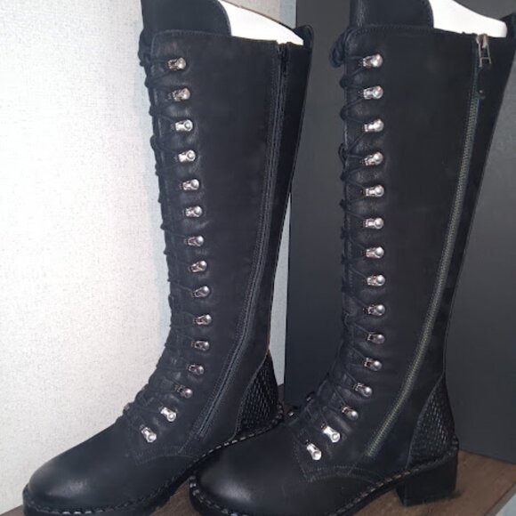 NEW Vintage Foundry Co Size 8 Henrietta Black Leather Tall Boots Lace Zip up - Picture 3 of 5